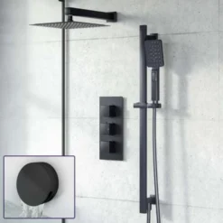 3-Way Thermostatic Mixer Valve With 200mm Shower Head, Riser Rail And Handheld + Bath Filler Waste Set