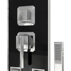 Shower Panel Unit Glass 18x45.5x130 Cm Black VidaXL -Bathroom Supplies Store 58880492 5