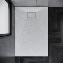 ELEGANT 1200 X 700 X 30 Mm Low Profile Shower Tray Anti-Slip Rectangular White Shower Tray For Shower Enclosure Cubicle With Waste Trap, Slate Drain Cover