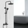 Acezanble Bathroom COOL TOUCH Thermostatic Mixer Shower Set Round Twin Head Exposed Valve Independent Water Divider Black