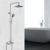 Acezanble Bathroom COOL TOUCH Thermostatic Mixer Shower Set Round Twin Head Exposed Valve Independent Water Divider Chrome