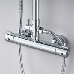 Acezanble Bathroom COOL TOUCH Thermostatic Mixer Shower Set Round Twin Head Exposed Valve Independent Water Divider Chrome -Bathroom Supplies Store 60547407 4