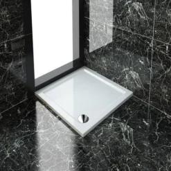 ELEGANT 800 X 800 X 40 Mm Rectangular Low Profile Shower Tray White Stone Shower Base Tray For Shower Enclosure Bathroom With Waste Trap