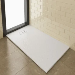 ELEGANT Shower Tray 1400x800mm White Slate Effect Square Shower Enclosure Base With Waste Trap And Drain Cover