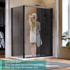 ELEGANT 1200mm Shower Cabin Black Sliding Door 760mm Shower Screen Panel 8mm Nano Glass Wet Room With Shower Base Tray 1200x760mm And Waste Trap -Bathroom Supplies Store 65918094 5