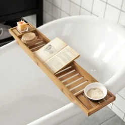 SoBuy Bamboo Bathtub Bridge Soap Dish And Shower Bathtub Sink Rack, FRG212-N -Bathroom Supplies Store 6614266 4