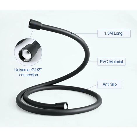 Meykoers Matte Black Shower Hose 1.5m PVC Universal Shower Flex Hoses 5 Meykoers Matte Black Shower Hose 1.5m PVC Universal Shower Flex Hoses - Image 5