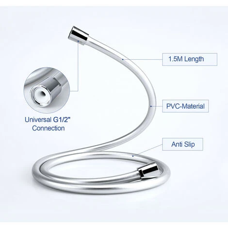 Meykoers 1.5m PVC Shower Flex Hose Universal Chrome Shower Hoses 5 Meykoers 1.5m PVC Shower Flex Hose Universal Chrome Shower Hoses - Image 5