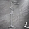 AICA Bathroom Thermostatic Mixer Shower Set Twin Head Chrome Exposed Valve-Round
