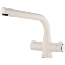 ENKI, Alpha, KT122, Cream, Brass Construction Dual Flow Kitchen Sink Mixer Tap For Basin, With Twin Levers & Swivel Spout Perfect For Low Pressure And Double Bowl Sinks, Drip Free Ceramic Valve