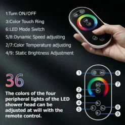 SUGUWORD LED 14X20 Inch Waterfall Rainfall Shower Head Multifunction Shower Head Square Ceiling Mounted Shower Head Solid Brass High Pressure Shower Head Remote Control Shower Head Matt Black -Bathroom Supplies Store 71582336 4