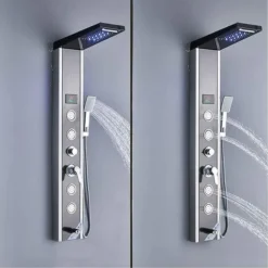 SUGUWORD Shower Tower Panel Stainless Steel 5 Functions Rainfall Waterfall Shower Head Hydroelectricity Massage Jet Handheld Shower Sprayer Wall Mounted Brushed Nickel And Black Shower Panel Column -Bathroom Supplies Store 71582337 3