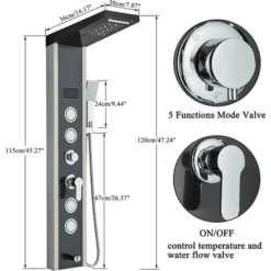 SUGUWORD Shower Tower Panel Stainless Steel 5 Functions Rainfall Waterfall Shower Head Hydroelectricity Massage Jet Handheld Shower Sprayer Wall Mounted Brushed Nickel And Black Shower Panel Column -Bathroom Supplies Store 71582337 4