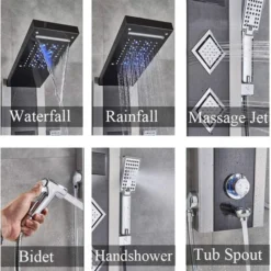 SUGUWORD Shower Tower Panel LED Shower System With 6 Functions, Unique Powerful Hydromassage And Bidet Tap Shower Tower Wall Mounted Black And Brushed Nickel -Bathroom Supplies Store 71582340 3