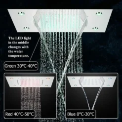 SUGUWORD LED 14X20 Inch Waterfall Rainfall Shower Head Multifunction Shower Head Square Ceiling Mounted Shower Head Solid Brass High Pressure Shower Head Remote Control Shower Head Chrome Polished -Bathroom Supplies Store 71582341 3