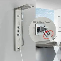 SUGUWORD Thermostatic Shower Tower Panel System Stainless Steel 5 Functions Rainfall Waterfall Shower Head Hydroelectricity Massage Jet Handheld Shower Sprayer Wall Mounted Black -Bathroom Supplies Store 71582343 5