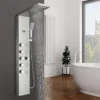 SUGUWORD Shower Panel Tower With 6 Functions Rainfall And Waterfall Shower Temperature Display Hand Shower Back Massage Jets And Bathtub Spout Wall Mounted Shower System Brushed Nickel
