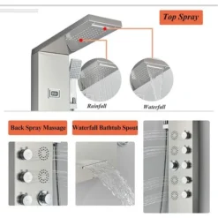 SUGUWORD Shower Panel Tower With 6 Functions Rainfall And Waterfall Shower Temperature Display Hand Shower Back Massage Jets And Bathtub Spout Wall Mounted Shower System Brushed Nickel -Bathroom Supplies Store 71582347 3