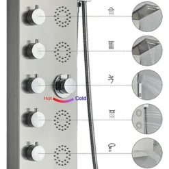 SUGUWORD Shower Panel Tower With 6 Functions Rainfall And Waterfall Shower Temperature Display Hand Shower Back Massage Jets And Bathtub Spout Wall Mounted Shower System Brushed Nickel -Bathroom Supplies Store 71582347 4