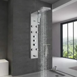 SUGUWORD Thermostatic Shower Tower Panel Temperature Screen 5 Functions,Rainfall And Waterfall Shower Head+Hand Sprayer+Massage Jets+Tub Spout,3 Handles Thermostatic Control Brushed Nickel -Bathroom Supplies Store 71582350 4