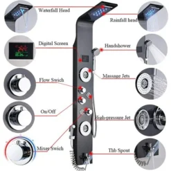 SUGUWORD Shower Panel Tower LED Shower System With 6 Functions Unique Powerful Hydromassage And Bidet Tap Shower Tower Wall Mounted Black -Bathroom Supplies Store 71582351 3