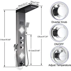 SUGUWORD Shower Panel Tower LED Shower System With 6 Functions, Unique Powerful Hydromassage And Bidet Tap Shower Tower Wall Mounted Black And Brushed Nickel -Bathroom Supplies Store 71582353 3