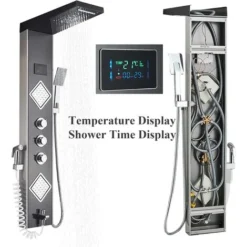 SUGUWORD Shower Panel Tower LED Shower System With 6 Functions, Unique Powerful Hydromassage And Bidet Tap Shower Tower Wall Mounted Black And Brushed Nickel -Bathroom Supplies Store 71582353 5