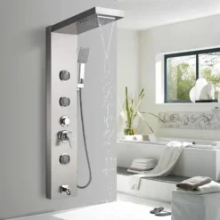 SUGUWORD Shower Panel Tower System 5 Function With Top Shower Head Body Massage Jets Handheld Shower Tub Spout Brushed Nickel Stainless Steel Bathroom Shower Column Wall Mounted