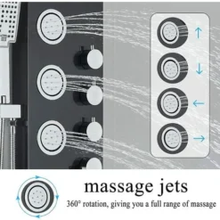 SUGUWORD Shower Panel Tower With 4 Functions Rainfall And Waterfall Head Massage Jet 3-Types Hand Shower Can Working At The Same Time Black Shower System Wall Mounted -Bathroom Supplies Store 71582364 4