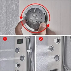 SUGUWORD Bathroom Shower Panel Tower System LED Stainless Steel With 5 Function Shower Head Handheld Shower Massage Jets Brushed Nickel -Bathroom Supplies Store 71582365 3