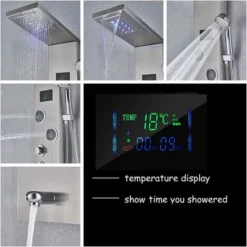 SUGUWORD Bathroom Shower Panel Tower System LED Stainless Steel With 5 Function Shower Head Handheld Shower Massage Jets Brushed Nickel -Bathroom Supplies Store 71582365 4