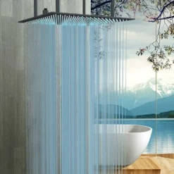 SUGUWORD LED 24 Inch Rainfall Shower Head Square Temperature Sensor 3 Colors Changing Matte Black Solid Brass Ceiling Mounted Bathroom High Pressure Luxury Rainfall Shower Head Full Body Coverage -Bathroom Supplies Store 71582373 4