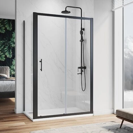 ELEGANT 1000 X 700 Mm Sliding Shower Enclosure Matt Black Frame Cubicle With Tray And Waste + Side Panel + Riser Kit 1 ELEGANT 1000 X 700 Mm Sliding Shower Enclosure Matt Black Frame Cubicle With Tray And Waste + Side Panel + Riser Kit