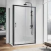 ELEGANT 1200 X 700 Mm Sliding Shower Enclosure Matt Black Frame Cubicle With Tray And Waste + Side Panel + Riser Kit