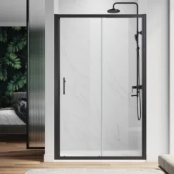 ELEGANT 1000mm Modern Sliding Shower Door Reversible Bathroom Shower Enclosure Cubicles Matt Black Frame 6mm Glass