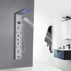 Shower Tower System Stainless Steel LED Rainfall Waterfall Shower Head LCD Display And Handheld Sprayer 8 Massage Jets Tub Spout,Brushed Nickel Finish -Bathroom Supplies Store 72218600 3