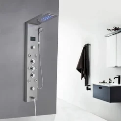 Shower Tower System Stainless Steel LED Rainfall Waterfall Shower Head LCD Display And Handheld Sprayer 8 Massage Jets Tub Spout,Brushed Nickel Finish -Bathroom Supplies Store 72218600 4