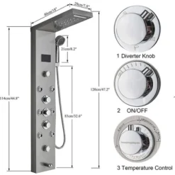 Shower Tower System Stainless Steel LED Rainfall Waterfall Shower Head LCD Display And Handheld Sprayer 8 Massage Jets Tub Spout,Brushed Nickel Finish -Bathroom Supplies Store 72218600 5