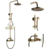 Bathroom Shower System Antique Brass Finish 8 Inch Round Rainfall Shower Head And Hand Sprayer With Shelf Holder Shower Set