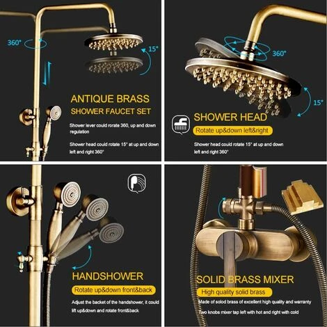 Antique Brass Bath Shower System Wall Mounted 8'' Rainfall Shower Head With Handheld Shower Sprayer Bathroom Mixer Single Handle Shower Tap 2 Antique Brass Bath Shower System Wall Mounted 8'' Rainfall Shower Head With Handheld Shower Sprayer Bathroom Mixer Single Handle Shower Tap - Image 2