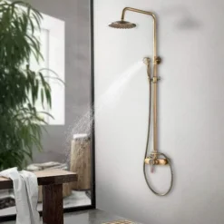 Antique Brass Bath Shower System Wall Mounted 8'' Rainfall Shower Head With Handheld Shower Sprayer Bathroom Mixer Single Handle Shower Tap 8 Antique Brass Bath Shower System Wall Mounted 8'' Rainfall Shower Head With Handheld Shower Sprayer Bathroom Mixer Single Handle Shower Tap -Bathroom Supplies Store 72218604 4