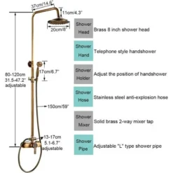 Antique Brass Bath Shower System Wall Mounted 8'' Rainfall Shower Head With Handheld Shower Sprayer Bathroom Mixer Single Handle Shower Tap 9 Antique Brass Bath Shower System Wall Mounted 8'' Rainfall Shower Head With Handheld Shower Sprayer Bathroom Mixer Single Handle Shower Tap -Bathroom Supplies Store 72218604 5