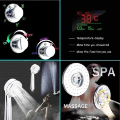 LED Shower Tower Panel Temperature Display Stainless Steel Handheld Sprayer Waterfall And Rainfall Shower Head Massage Jets Multi Function Black Bath Shower System -Bathroom Supplies Store 72218605 5