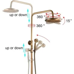Shower System Wall Mounted Antique Brass Shower Tap With Rainfall Shower Head Handheld Shower Spray Tub Spout 2 Handles Control -Bathroom Supplies Store 72218607 4
