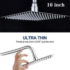 LED 16 Inch Rainfall Shower Head Square Ultra Thin Temperature Sensor 3 Colors Changing Chrome Polished Stainless Steel -Bathroom Supplies Store 72218608 3