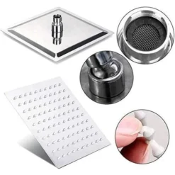 LED 16 Inch Rainfall Shower Head Square Ultra Thin Temperature Sensor 3 Colors Changing Chrome Polished Stainless Steel -Bathroom Supplies Store 72218608 5