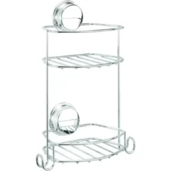 Croydex Stick 'N' Lock Rust Free Compact Two Tier Shower Basket Caddy, Chrome
