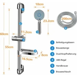 5 Modes Shower Set With Shower Column, Hand Shower, Shower Hose For Bathroom -Bathroom Supplies Store 72507692 5