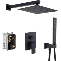 Black Shower Set 3-Function Concealed Shower System For Bathroom Wall Mounted 8-Inch Shower Head With Handheld Including Rough-in Valve Body And Trim Kit Square