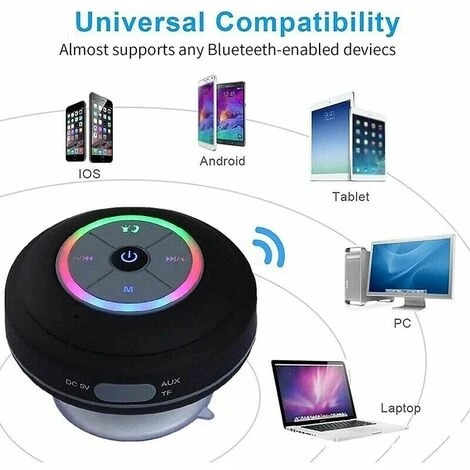 Bluetooth Shower Speaker, IPX7 Bluetooth Shower Radio With Fully Waterproof FM Radio, Hands-Free Speakerphone, Powerful Suction Cup For Golf, Beach, Shower And Home 2 Bluetooth Shower Speaker, IPX7 Bluetooth Shower Radio With Fully Waterproof FM Radio, Hands-Free Speakerphone, Powerful Suction Cup For Golf, Beach, Shower And Home - Image 2